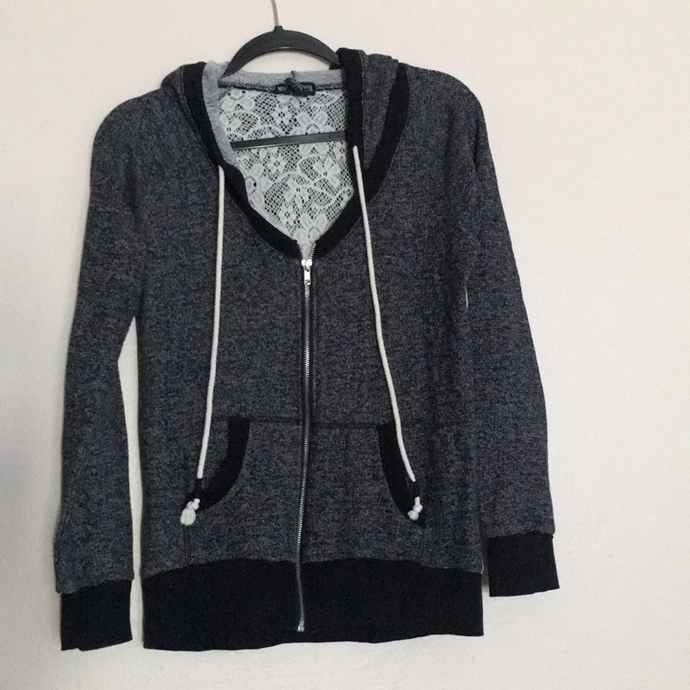 Zip up Hoodie Sweater with Lace Back